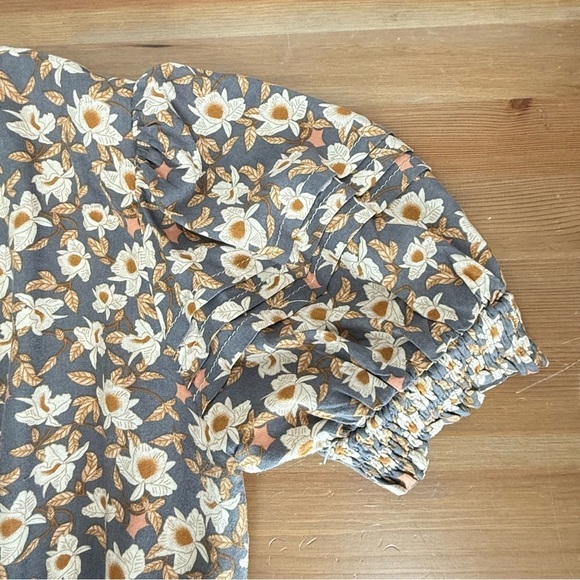 Bohme Brown Floral Praire Puff Sleeve Boho Midi Dress Size M - Picture 8 of 13